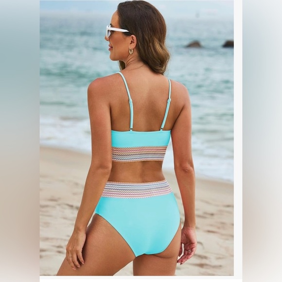 NEW- turquoise Bikini 
High Waisted
Scoop Neck 
Adjustable Spaghetti Str… - Picture 2 of 8